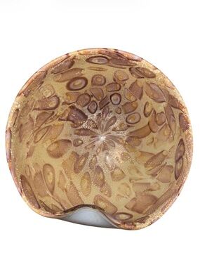 Vintage Italian Murano Hand Blown Glass Tutti Frutti Bowl W/Silver & Gold Flakes